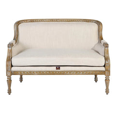 Wooden Hand Carved Recessed Arm Loveseat Bench (2 Seater, Beige) - Wooden Twist UAE