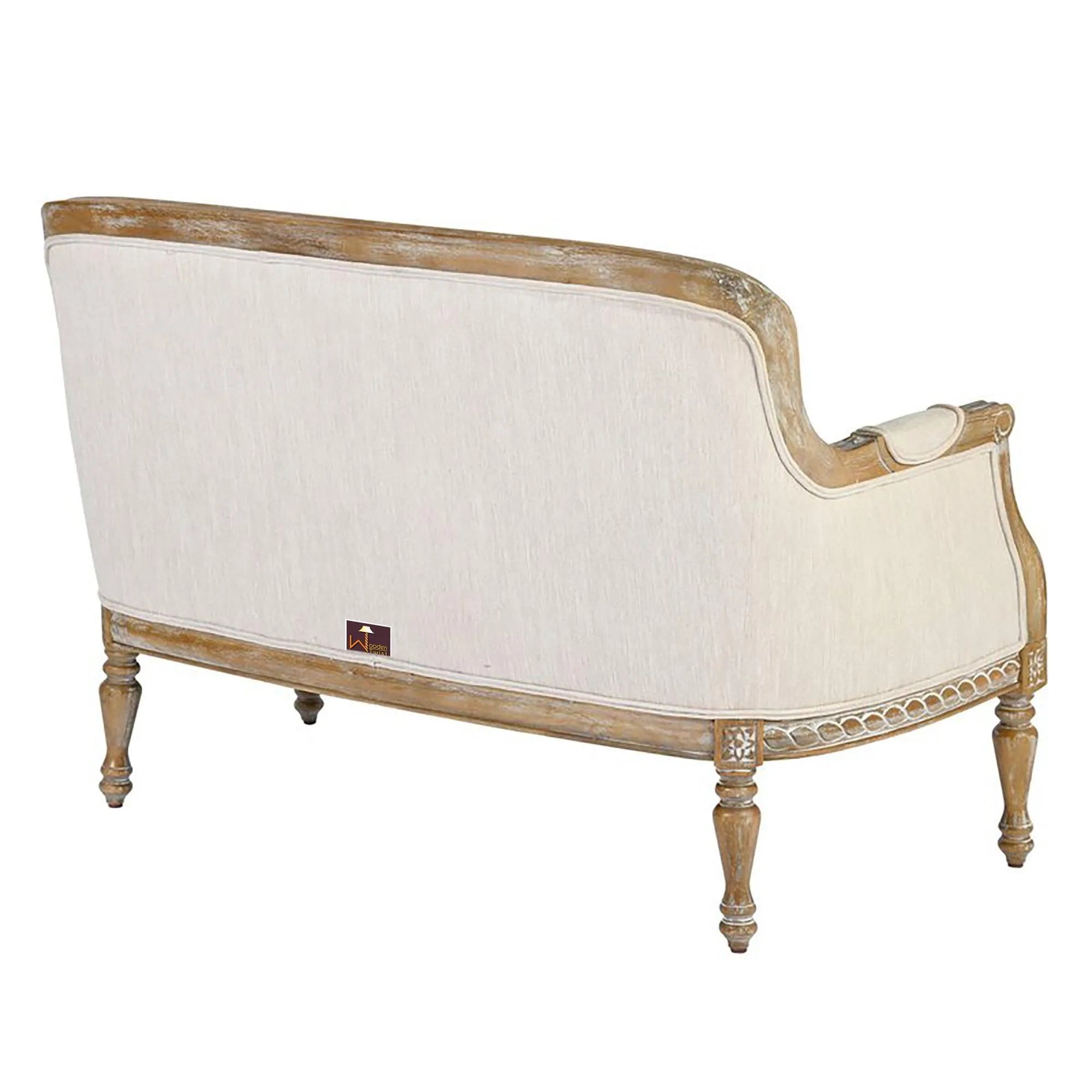 Wooden Hand Carved Recessed Arm Loveseat Bench (2 Seater, Beige) - Wooden Twist UAE