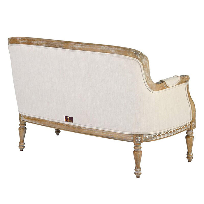 Wooden Hand Carved Recessed Arm Loveseat Bench (2 Seater, Beige)