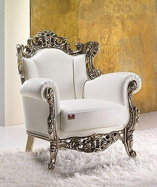 Armchair Boutique French Baroque Style Throne Silver Leaf - Wooden Twist UAE