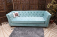 Designer Velvet Rolled Arm Chesterfield Sofa (3 Seater Sky Blue) - Wooden Twist UAE