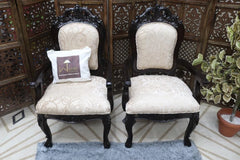 Wooden Handicrafts Arm Chair Teak Wood Walnut Finish (Set of 2) - Wooden Twist UAE