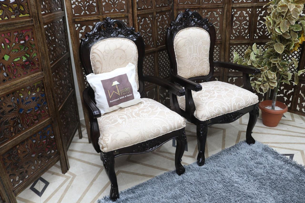 Wooden Handicrafts Arm Chair Teak Wood Walnut Finish (Set of 2) - Wooden Twist UAE