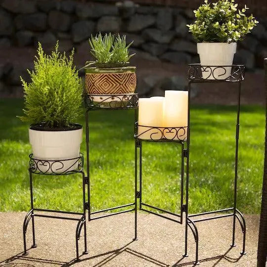 Modern Design Four-Tier Planter Stand Wrought Iron (Black) - Wooden Twist UAE