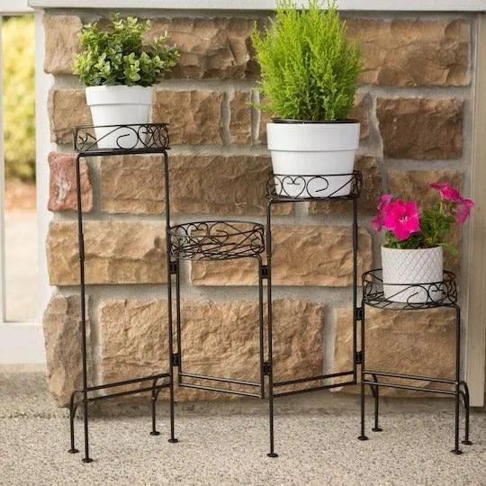 Modern Design Four-Tier Planter Stand Wrought Iron (Black) - Wooden Twist UAE