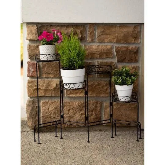 Modern Design Four-Tier Planter Stand Wrought Iron (Black) - Wooden Twist UAE