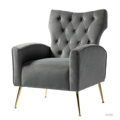 Stuffed Wide Tufted Velvet Wingback Chair for Living Room (Golden Metal Legs) - Wooden Twist UAE