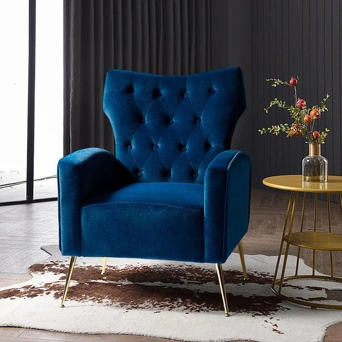 Stuffed Wide Tufted Velvet Wingback Chair for Living Room (Golden Metal Legs) - Wooden Twist UAE