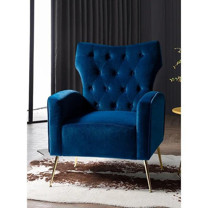 Stuffed Wide Tufted Velvet Wingback Chair for Living Room (Golden Metal Legs) - Wooden Twist UAE