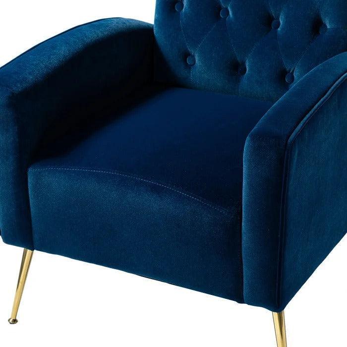 Stuffed Wide Tufted Velvet Wingback Chair for Living Room (Golden Metal Legs) - Wooden Twist UAE