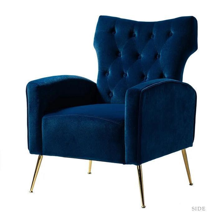 Stuffed Wide Tufted Velvet Wingback Chair for Living Room (Golden Metal Legs) - Wooden Twist UAE