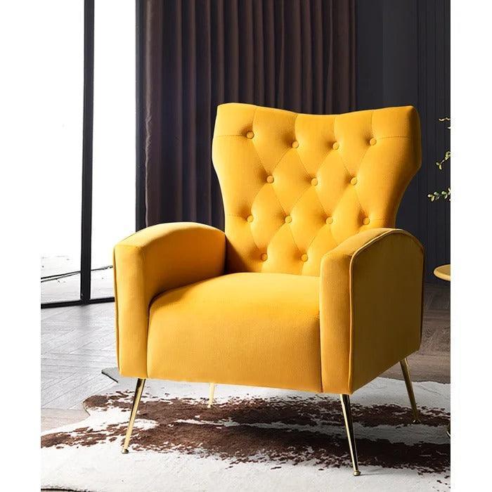 Stuffed Wide Tufted Velvet Wingback Chair for Living Room (Golden Metal Legs) - Wooden Twist UAE