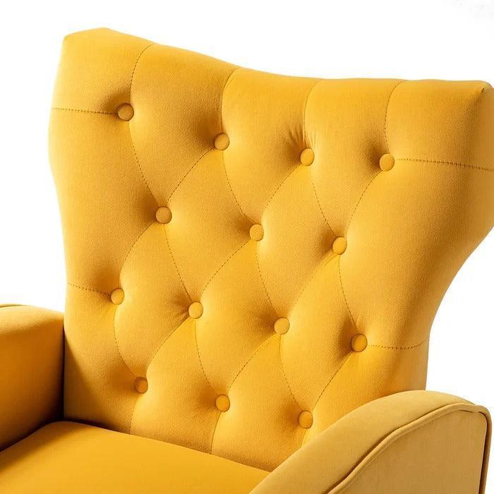 Stuffed Wide Tufted Velvet Wingback Chair for Living Room (Golden Metal Legs) - Wooden Twist UAE