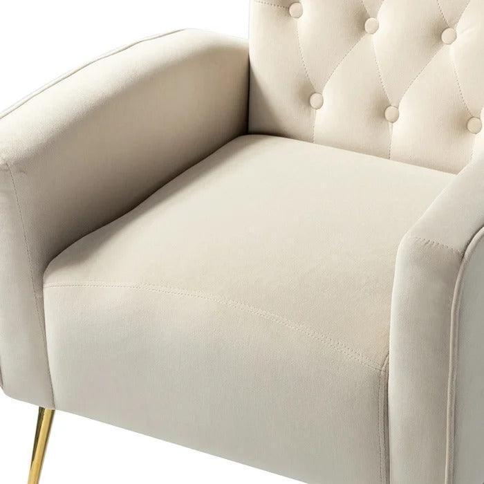 Stuffed Wide Tufted Velvet Wingback Chair for Living Room (Golden Metal Legs) - Wooden Twist UAE