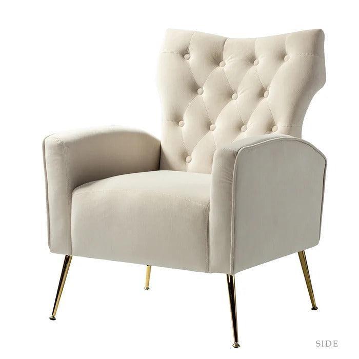 Stuffed Wide Tufted Velvet Wingback Chair for Living Room (Golden Metal Legs) - Wooden Twist UAE