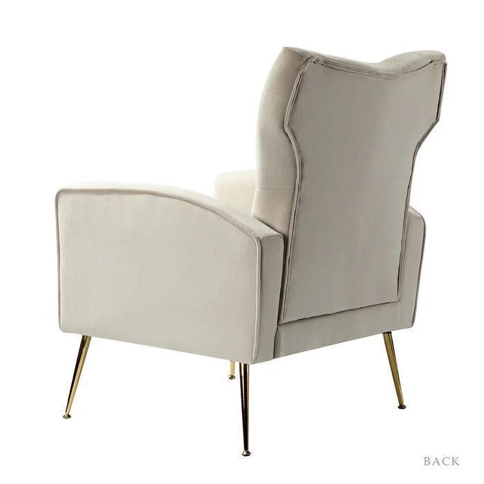 Stuffed Wide Tufted Velvet Wingback Chair for Living Room (Golden Metal Legs) - Wooden Twist UAE