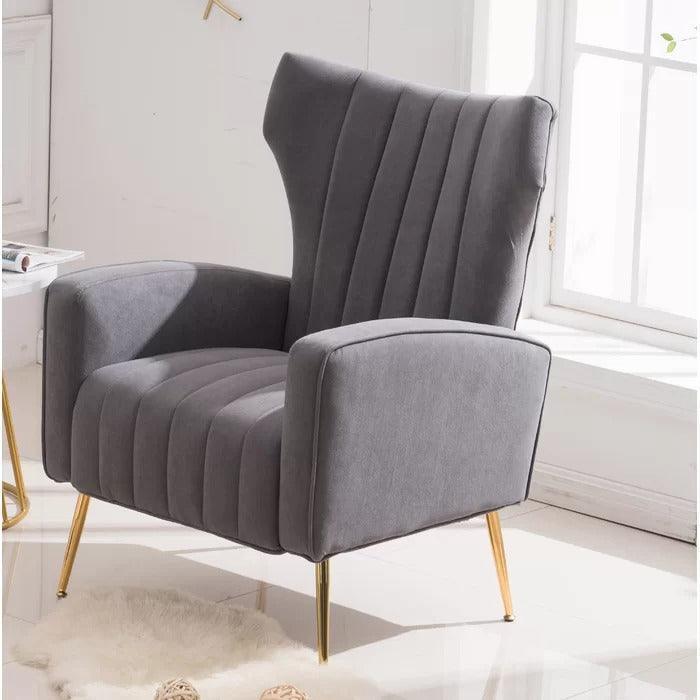 LÍNEA Wide Tufted Velvet Wingback Chair for Living Room - Wooden Twist UAE