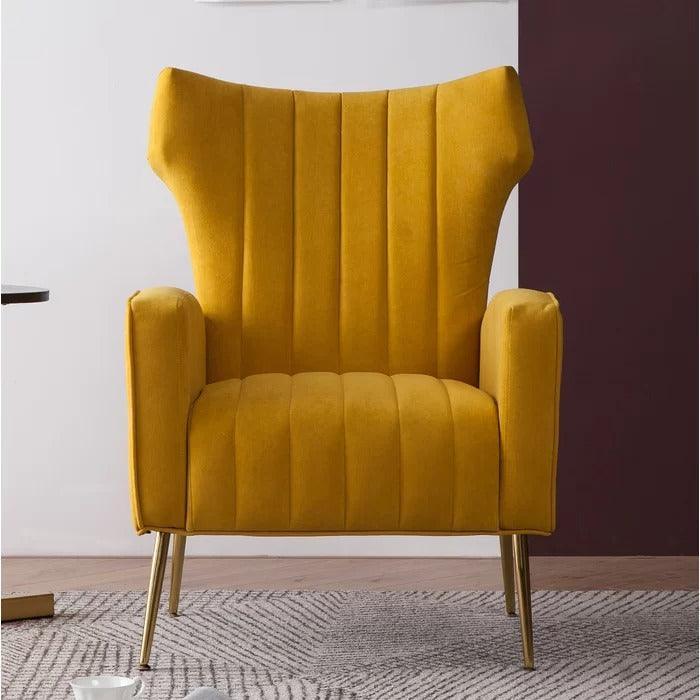 LÍNEA Wide Tufted Velvet Wingback Chair for Living Room - Wooden Twist UAE