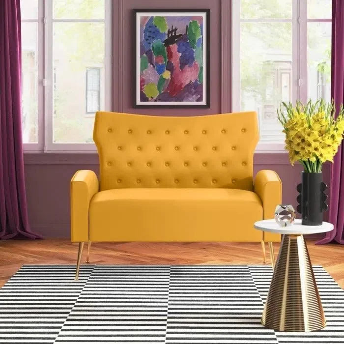 Wooden Square Arm Loveseat Wing Back Chair Set 2+1+1 (Metal Legs) - Wooden Twist UAE