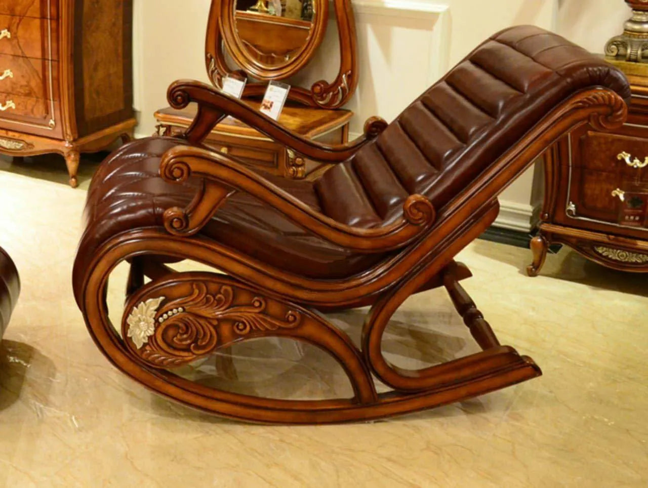 Wooden Hand Carved Antique Rocking Chair - Wooden Twist UAE