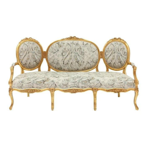 Louis Style Oval Backed Open Armed Antique Golden Finish Hand Carved 3 Seater Sofa Set - Wooden Twist UAE