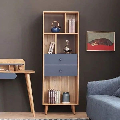 Modern Classic Bookcase Sideboard Wooden Cabinet with Four Rack 2 Drawers - Wooden Twist UAE