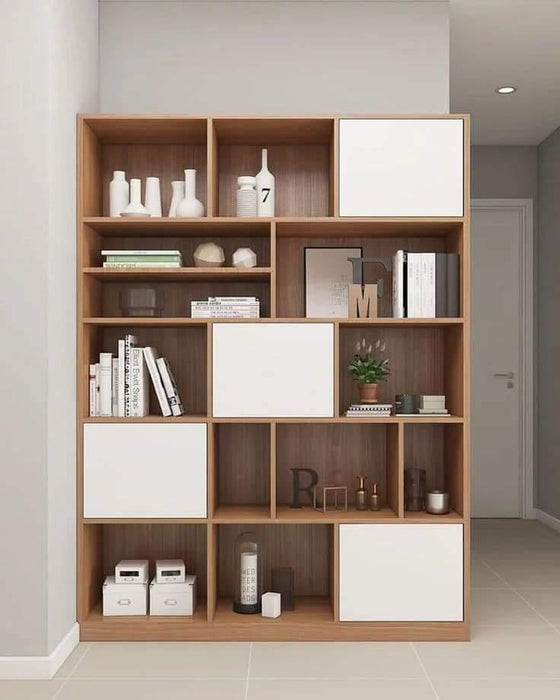 Venice 12 Tier Bookshelf Cabinet (Natural Finish) - Wooden Twist UAE