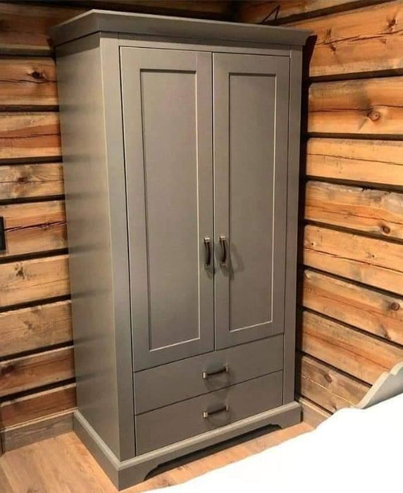 Wooden Handmade Eaton Traditional 2 Door Wardrobe with Storage Rack (Grey Finish)