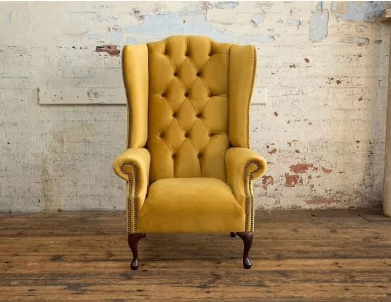 Handicraft Tufted Wing Chair For Living Room (Yellow) - Wooden Twist UAE