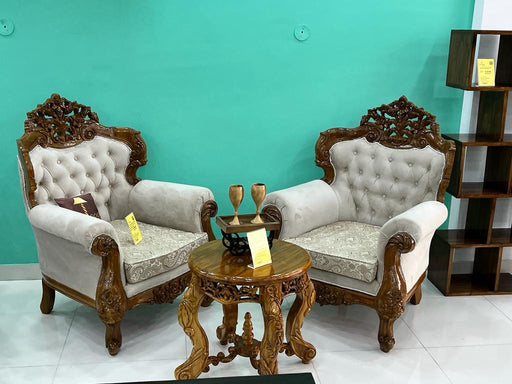 Wooden Hand Carved Glamor Sofa Set With End Table (Set of 3) - Wooden Twist UAE