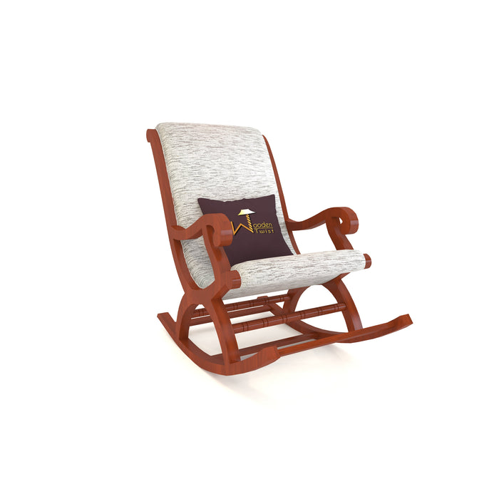 Wooden Rocking Chair with Cushion Back (Grey, Honey Finish)