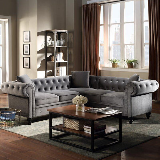 Chesterfield Luxurious Velvet Symmetrical Corner Sectional With Table And Cushions - WoodenTwist