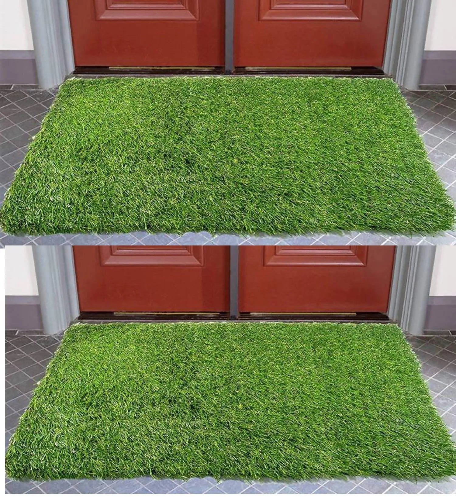 Anti Skid Natural Green Grass Doormat (Set of 2) - Wooden Twist UAE