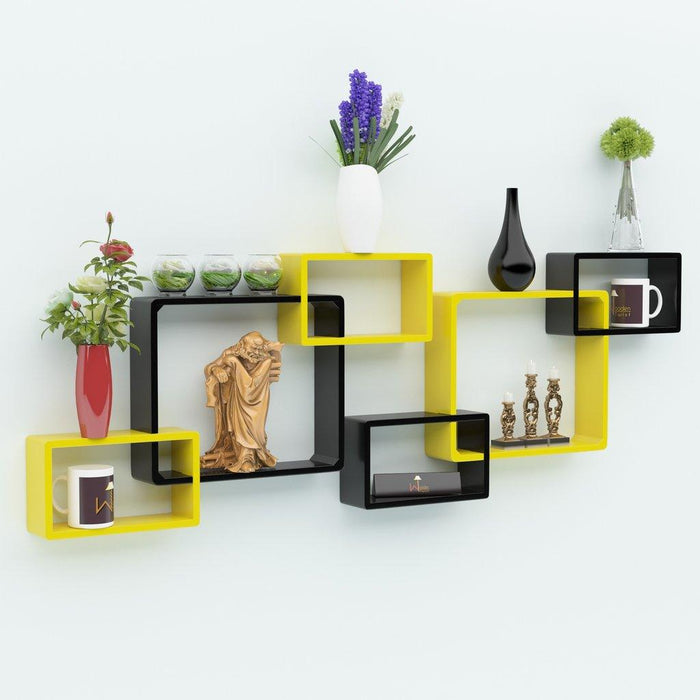 Wooden Intersecting Wall Shelves Set of 6 - Wooden Twist UAE