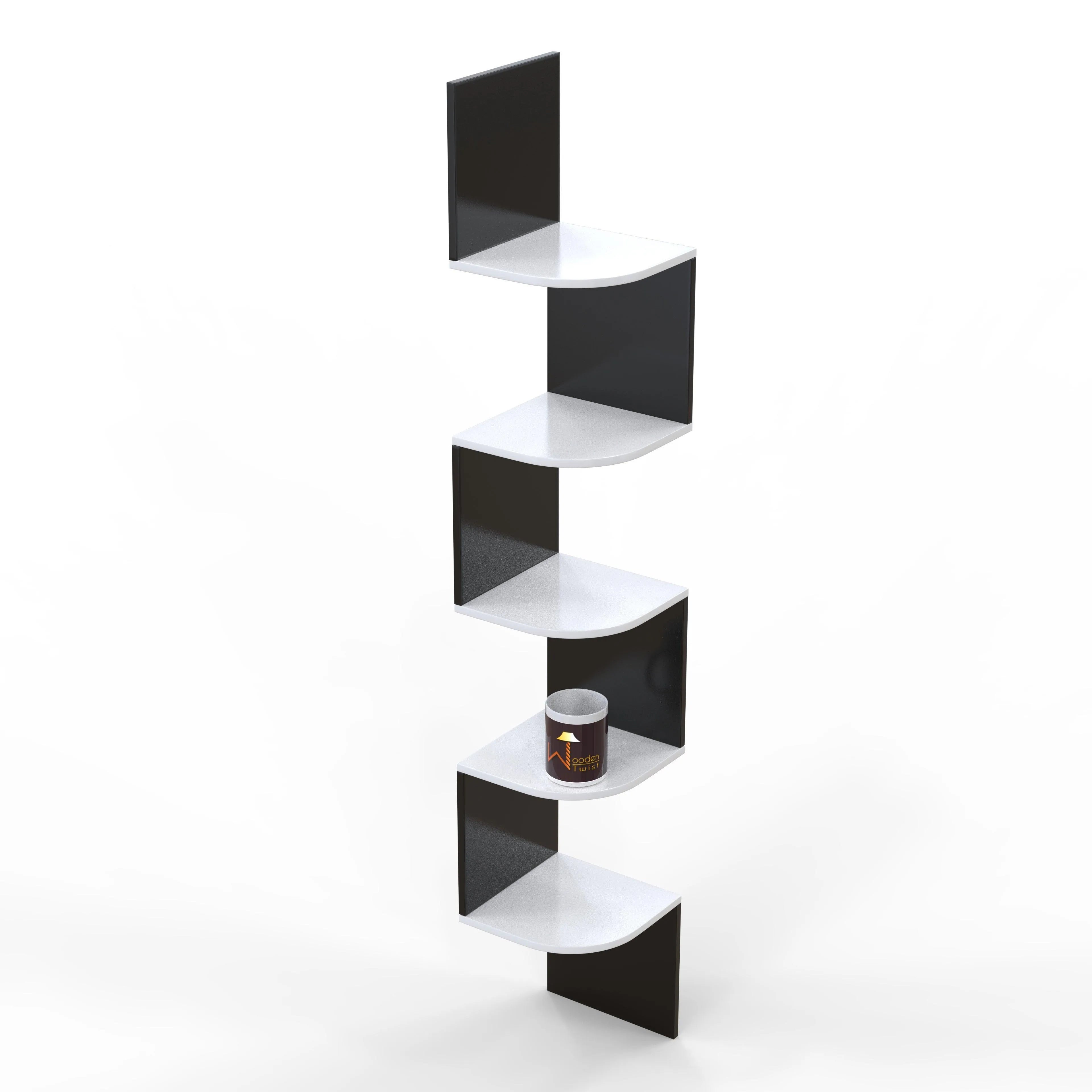 Wooden Fancy Zigzag Wall Mount Floating Corner Wall Shelf - Wooden Twist UAE