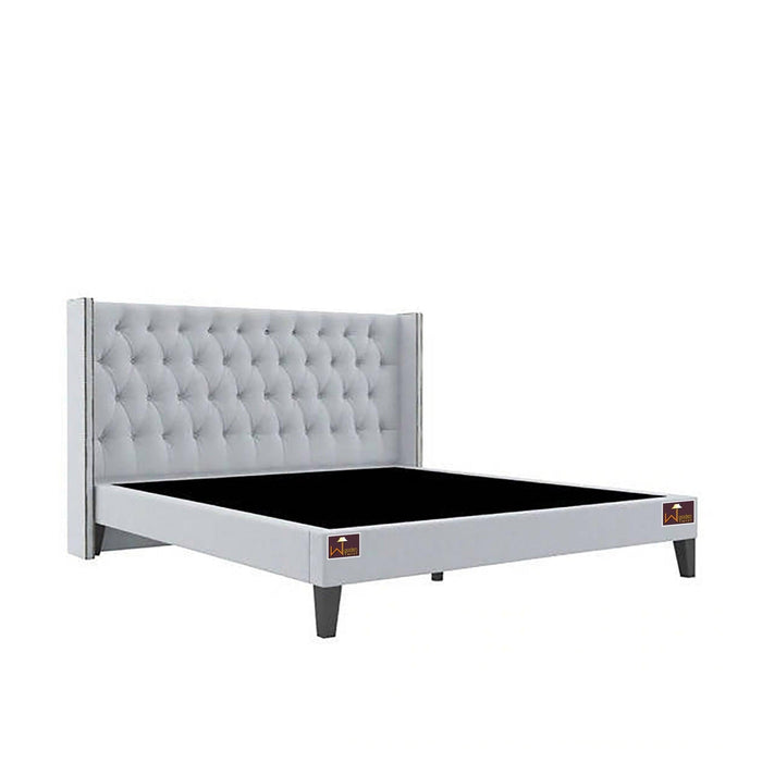 Upholstered Panel Bed Frame with Diamond Tufted and Nailhead Trim Wingback Headboard