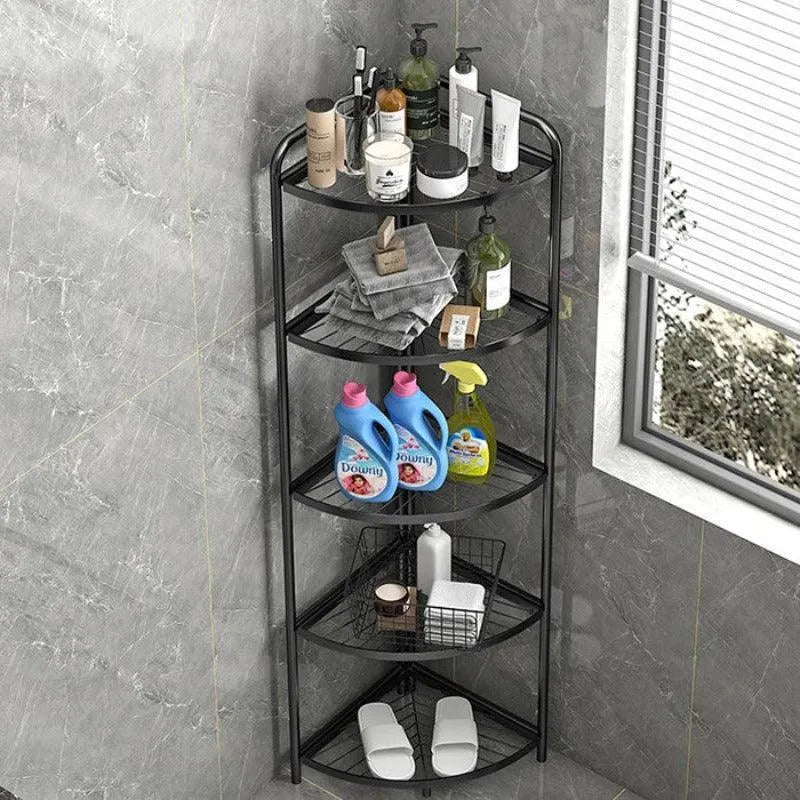 5-Layer Kitchen Folding Rack Toilet Bathroom Kitchen Multi-purpose Shelf (Black) - Wooden Twist UAE