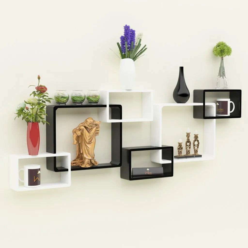 Wooden Intersecting Wall Shelves Set of 6 - Wooden Twist UAE