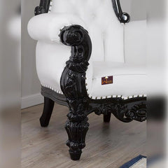 Luxurious High Back throne Silver Leaf & Buttons Chair (Black) - Wooden Twist UAE