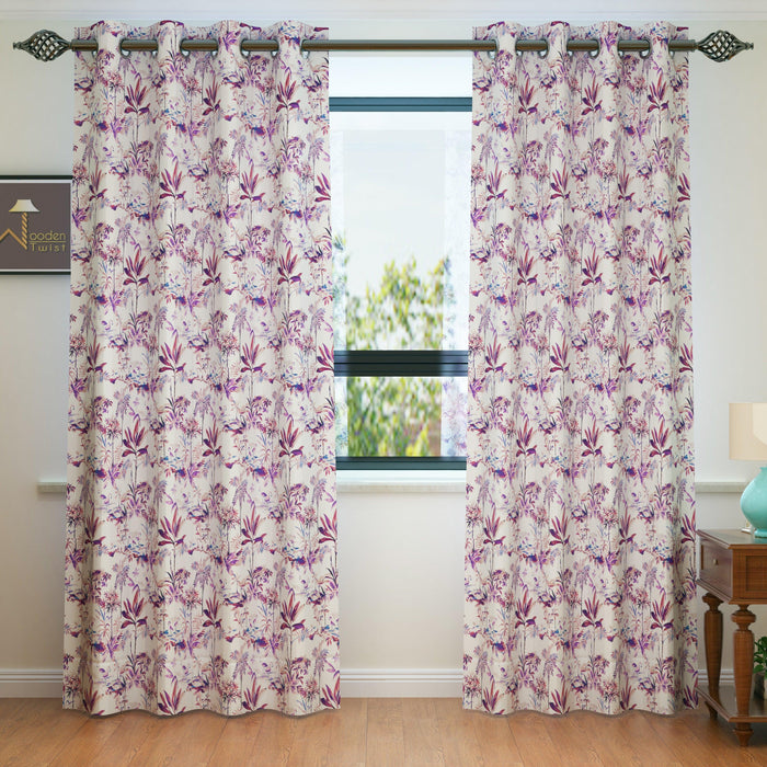Wooden Twist Light Filtering 7 Ft Rectangular Holland Fabric Curtain ( Purple )