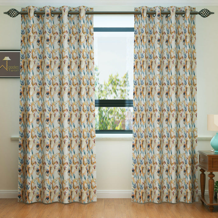 Wooden Twist Light Filtering 7 Ft Rectangular Holland Fabric Curtain ( Beige )
