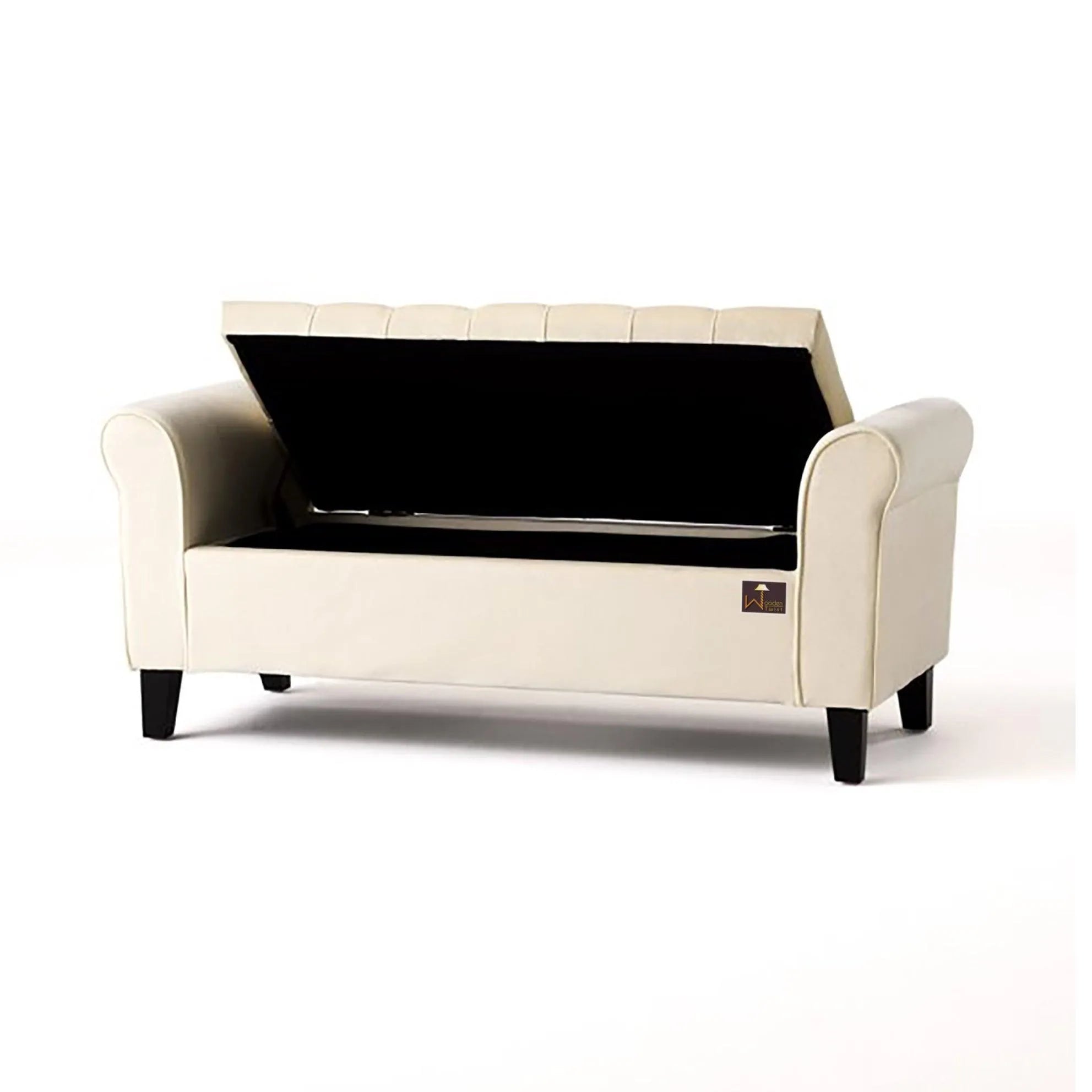 Wooden Twist Zamansız Button Tufted Design Premium Wood 2 Seater Storage Bench (Ivory) - Wooden Twist UAE