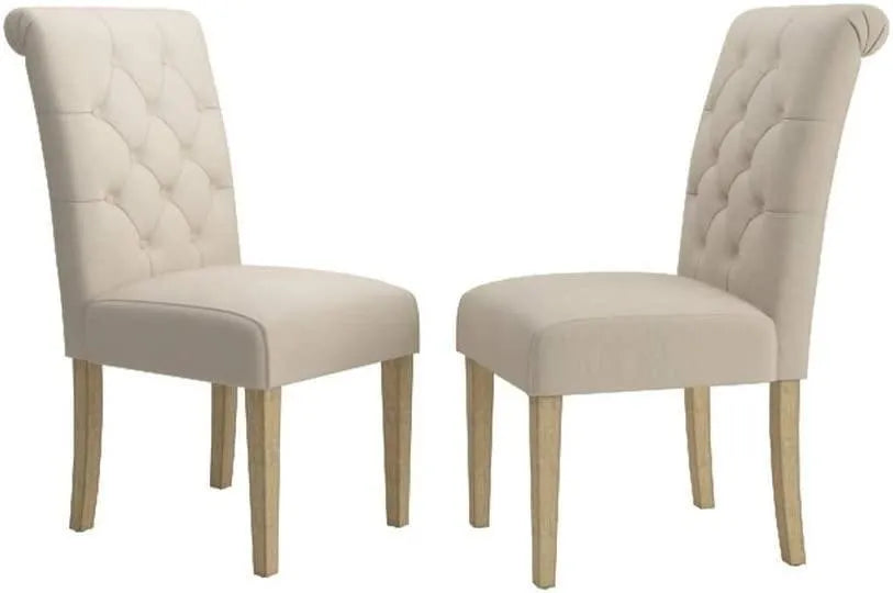 Button Tufted Parsons Chairs in Teak Wood (Set of 2) - WoodenTwist