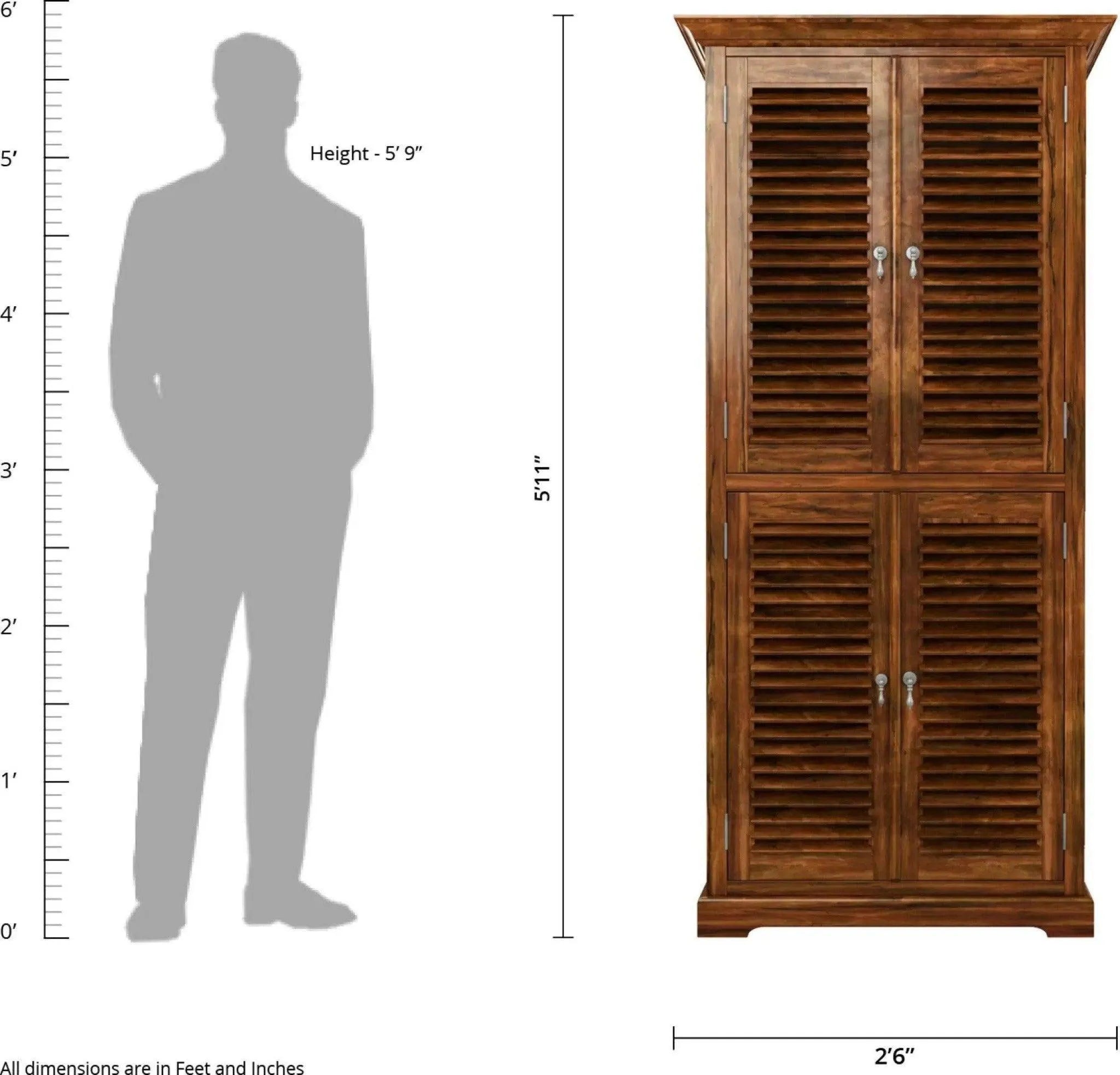 Premium Teak 4 Door Wood Wardrobe - Wooden Twist UAE