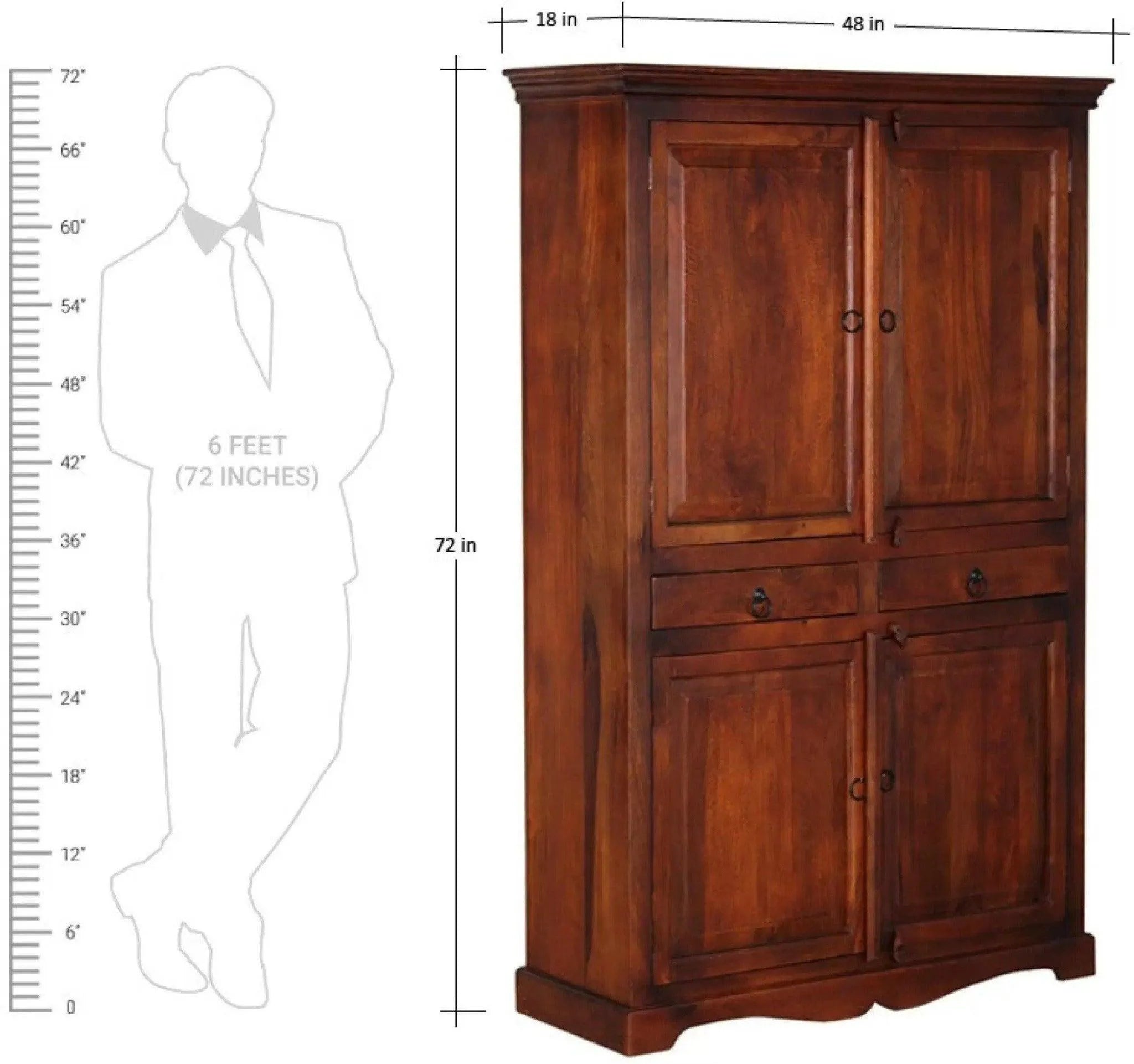 Selten Solid Teak Wood 4 Door Wardrobe - Wooden Twist UAE