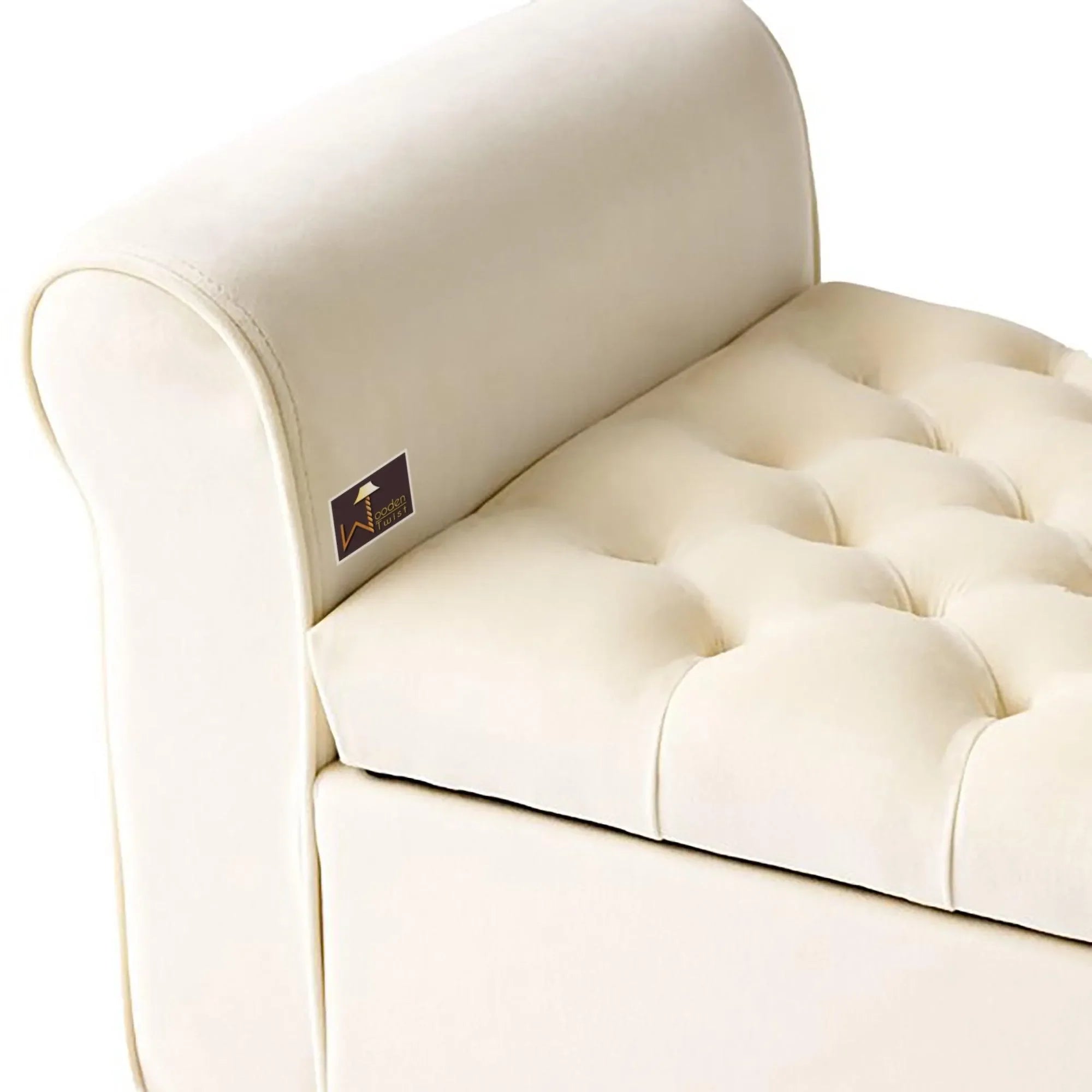 Wooden Twist Zamansız Button Tufted Design Premium Wood 2 Seater Storage Bench (Ivory) - Wooden Twist UAE