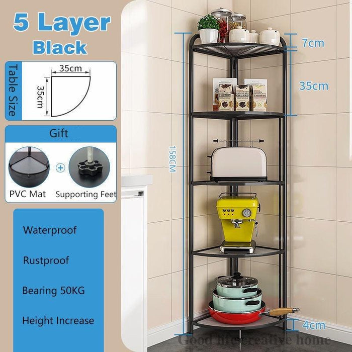 5-Layer Kitchen Folding Rack Toilet Bathroom Kitchen Multi-purpose Shelf (Black)