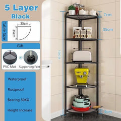 5-Layer Kitchen Folding Rack Toilet Bathroom Kitchen Multi-purpose Shelf (Black) - Wooden Twist UAE