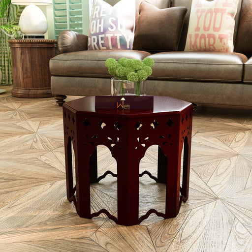 Wooden End Table Octagonal Shape In Walnut Finish - Wooden Twist UAE