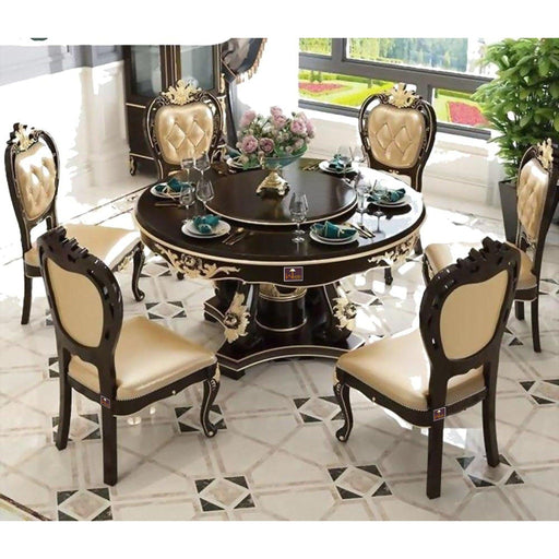 Wooden Hand Craved 6 Seater Classical Style Flower Pattern Dining Table Set (Teak Wood) - Wooden Twist UAE